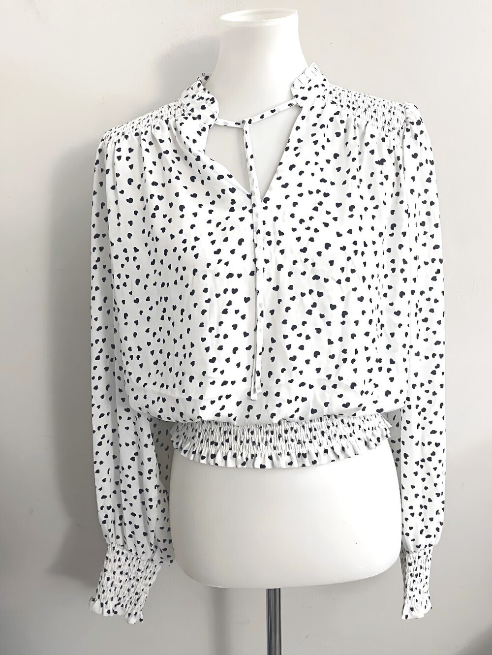 Rachel Zoe White Blouse Romantic Heart Print Office Workwear Girly